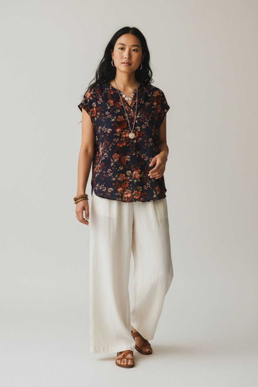 Amour Vert Silk Blouse Size S Floral Print V-Neck Bohemian